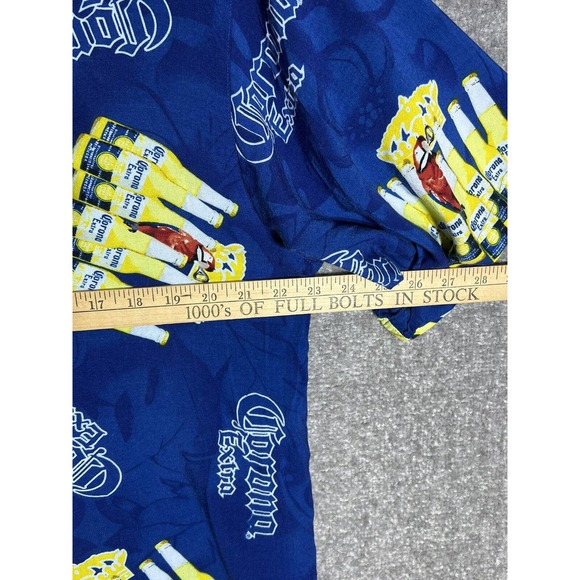 Corona Extra Hawaiian Button Up Shirt Mens XL Blue‎ Short Sleeve Rayon - Picture 5 of 7